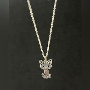 Adorable Silver Cat Charm Necklace